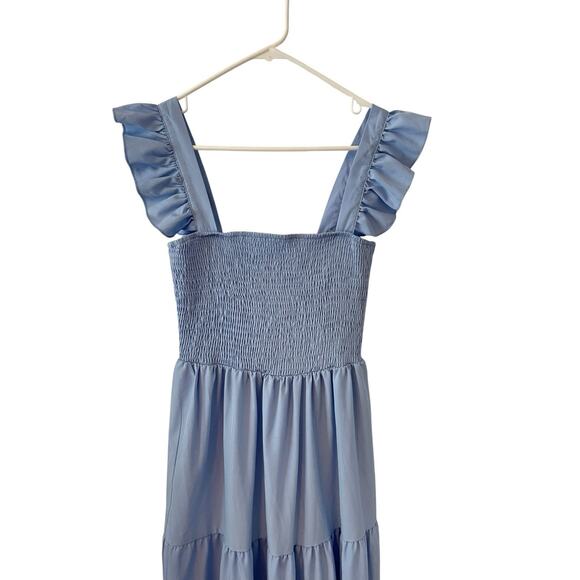 Smocked Sundress Womens Small Blue High Waisted Cottage Fairy Milkmaid - Picture 4 of 9